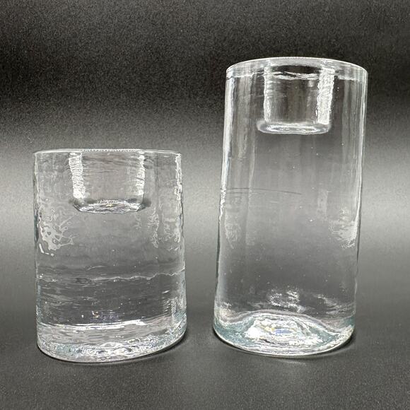 Recycled Glass Taper Candle Holders Made in Thailand Ice Glass Round Cylinder x2 - Picture 7 of 13